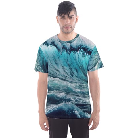 Tsunami Waves Ocean Sea Nautical Nature Water Blue Black Men s Sport Mesh Tee by Jancukart