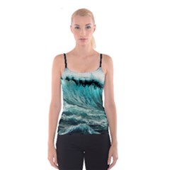 Tsunami Waves Ocean Sea Nautical Nature Water Blue Black Spaghetti Strap Top