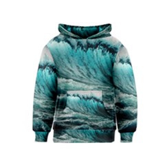 Tsunami Waves Ocean Sea Nautical Nature Water Blue Black Kids  Pullover Hoodie