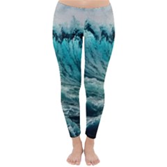 Tsunami Waves Ocean Sea Nautical Nature Water Blue Black Classic Winter Leggings