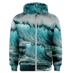 Tsunami Waves Ocean Sea Nautical Nature Water Blue Black Men s Zipper Hoodie