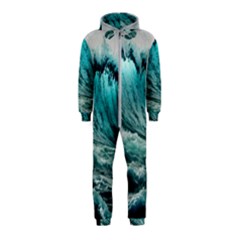 Tsunami Waves Ocean Sea Nautical Nature Water Blue Black Hooded Jumpsuit (kids)