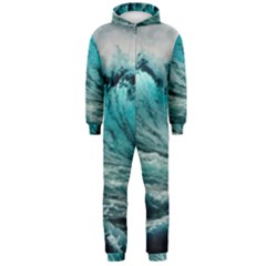 Tsunami Waves Ocean Sea Nautical Nature Water Blue Black Hooded Jumpsuit (men)