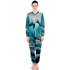 Tsunami Waves Ocean Sea Nautical Nature Water Blue Black Onepiece Jumpsuit (ladies)