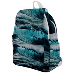 Tsunami Waves Ocean Sea Nautical Nature Water Blue Black Top Flap Backpack by Jancukart