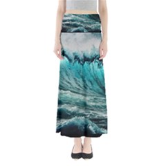 Tsunami Waves Ocean Sea Nautical Nature Water Blue Black Full Length Maxi Skirt by Jancukart