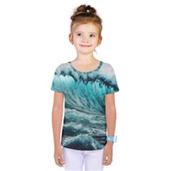 Tsunami Waves Ocean Sea Nautical Nature Water Blue Black Kids  One Piece Tee