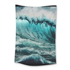 Tsunami Waves Ocean Sea Nautical Nature Water Blue Black Small Tapestry by Jancukart