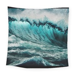 Tsunami Waves Ocean Sea Nautical Nature Water Blue Black Square Tapestry (large)