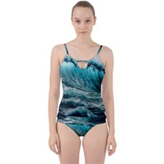 Tsunami Waves Ocean Sea Nautical Nature Water Blue Black Cut Out Top Tankini Set by Jancukart