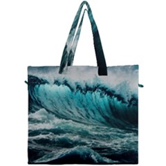 Tsunami Waves Ocean Sea Nautical Nature Water Blue Black Canvas Travel Bag by Jancukart