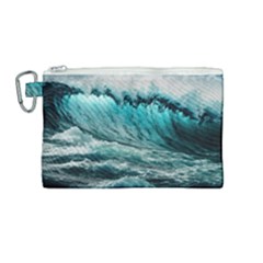 Tsunami Waves Ocean Sea Nautical Nature Water Blue Black Canvas Cosmetic Bag (medium) by Jancukart