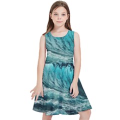 Tsunami Waves Ocean Sea Nautical Nature Water Blue Black Kids  Skater Dress by Jancukart