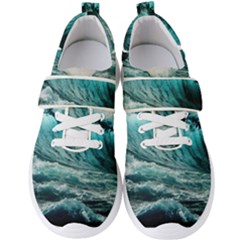 Tsunami Waves Ocean Sea Nautical Nature Water Blue Black Men s Velcro Strap Shoes by Jancukart