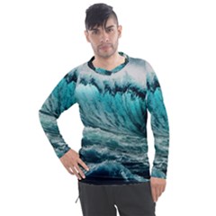 Tsunami Waves Ocean Sea Nautical Nature Water Blue Black Men s Pique Long Sleeve Tee