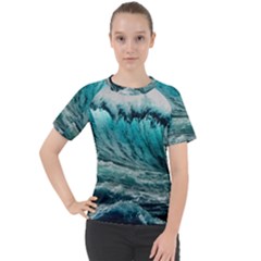 Tsunami Waves Ocean Sea Nautical Nature Water Blue Black Women s Sport Raglan Tee