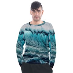 Tsunami Waves Ocean Sea Nautical Nature Water Blue Black Men s Long Sleeve Raglan Tee