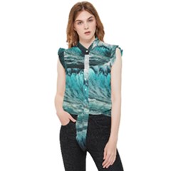 Tsunami Waves Ocean Sea Nautical Nature Water Blue Black Frill Detail Shirt