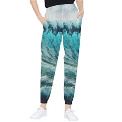 Tsunami Waves Ocean Sea Nautical Nature Water Blue Black Women s Tapered Pants