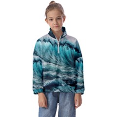 Tsunami Waves Ocean Sea Nautical Nature Water Blue Black Kids  Half Zip Hoodie