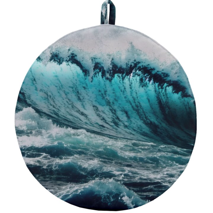 Tsunami Waves Ocean Sea Nautical Nature Water Blue Black Round Trivet