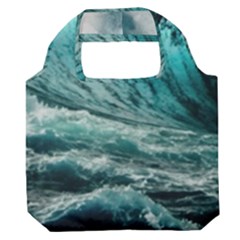 Tsunami Waves Ocean Sea Nautical Nature Water Blue Black Premium Foldable Grocery Recycle Bag by Jancukart