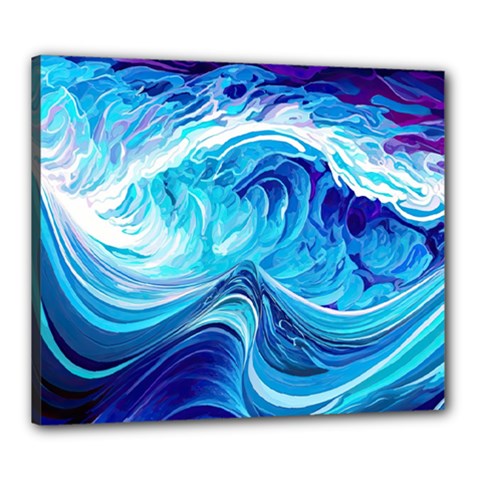 Tsunami Waves Ocean Sea Nautical Nature Abstract Blue Water Canvas 24  X 20  (stretched)