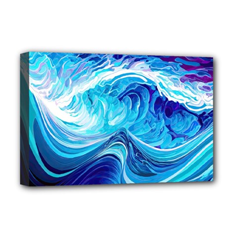 Tsunami Waves Ocean Sea Nautical Nature Abstract Blue Water Deluxe Canvas 18  X 12  (stretched) by Jancukart