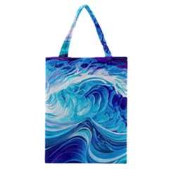 Tsunami Waves Ocean Sea Nautical Nature Abstract Blue Water Classic Tote Bag by Jancukart