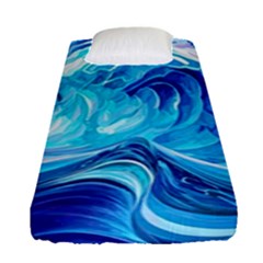 Tsunami Waves Ocean Sea Nautical Nature Abstract Blue Water Fitted Sheet (single Size) by Jancukart