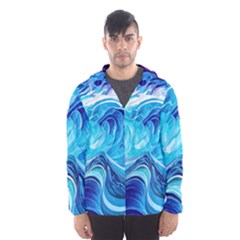 Tsunami Waves Ocean Sea Nautical Nature Abstract Blue Water Men s Hooded Windbreaker