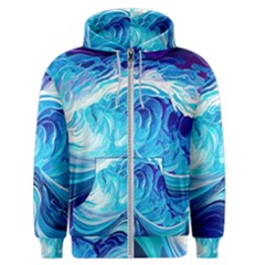 Tsunami Waves Ocean Sea Nautical Nature Abstract Blue Water Men s Zipper Hoodie