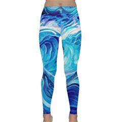 Tsunami Waves Ocean Sea Nautical Nature Abstract Blue Water Classic Yoga Leggings by Jancukart