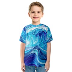 Tsunami Waves Ocean Sea Nautical Nature Abstract Blue Water Kids  Sport Mesh Tee