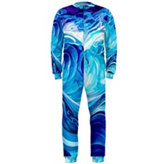 Tsunami Waves Ocean Sea Nautical Nature Abstract Blue Water Onepiece Jumpsuit (men) by Jancukart