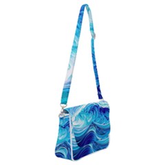 Tsunami Waves Ocean Sea Nautical Nature Abstract Blue Water Shoulder Bag With Back Zipper by Jancukart