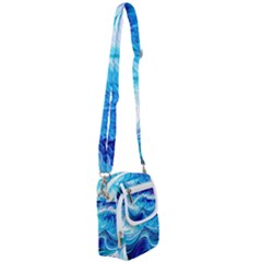 Tsunami Waves Ocean Sea Nautical Nature Abstract Blue Water Shoulder Strap Belt Bag