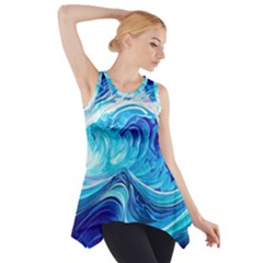 Tsunami Waves Ocean Sea Nautical Nature Abstract Blue Water Side Drop Tank Tunic by Jancukart