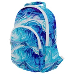 Tsunami Waves Ocean Sea Nautical Nature Abstract Blue Water Rounded Multi Pocket Backpack by Jancukart