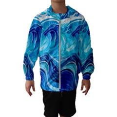 Tsunami Waves Ocean Sea Nautical Nature Abstract Blue Water Kids  Hooded Windbreaker by Jancukart