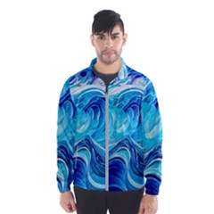 Tsunami Waves Ocean Sea Nautical Nature Abstract Blue Water Men s Windbreaker