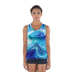 Tsunami Waves Ocean Sea Nautical Nature Abstract Blue Water Sport Tank Top  by Jancukart