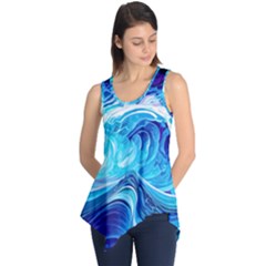 Tsunami Waves Ocean Sea Nautical Nature Abstract Blue Water Sleeveless Tunic by Jancukart