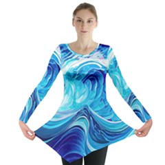 Tsunami Waves Ocean Sea Nautical Nature Abstract Blue Water Long Sleeve Tunic  by Jancukart