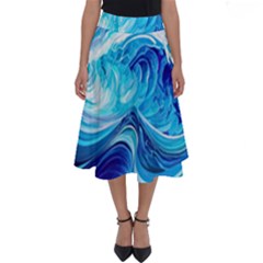 Tsunami Waves Ocean Sea Nautical Nature Abstract Blue Water Perfect Length Midi Skirt by Jancukart