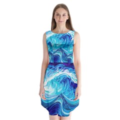 Tsunami Waves Ocean Sea Nautical Nature Abstract Blue Water Sleeveless Chiffon Dress  