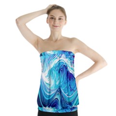 Tsunami Waves Ocean Sea Nautical Nature Abstract Blue Water Strapless Top by Jancukart