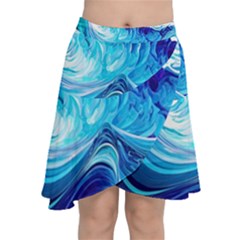 Tsunami Waves Ocean Sea Nautical Nature Abstract Blue Water Chiffon Wrap Front Skirt by Jancukart