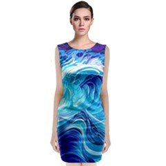 Tsunami Waves Ocean Sea Nautical Nature Abstract Blue Water Sleeveless Velvet Midi Dress by Jancukart