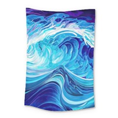 Tsunami Waves Ocean Sea Nautical Nature Abstract Blue Water Small Tapestry by Jancukart